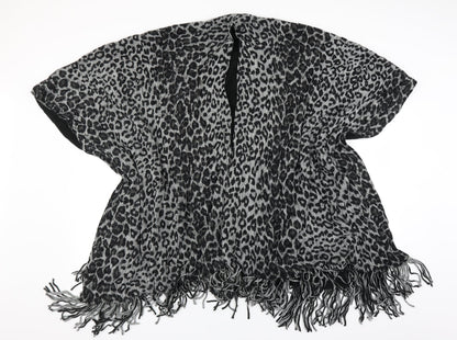 Preworn Womens Black Animal Print  Cape Jumper One Size  - fringe detail