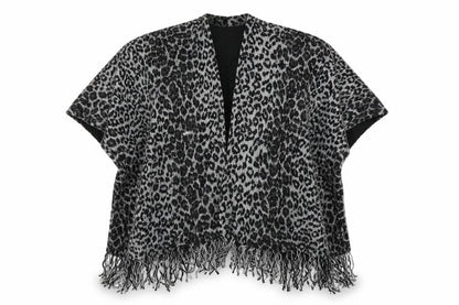 Preworn Womens Black Animal Print  Cape Jumper One Size  - fringe detail
