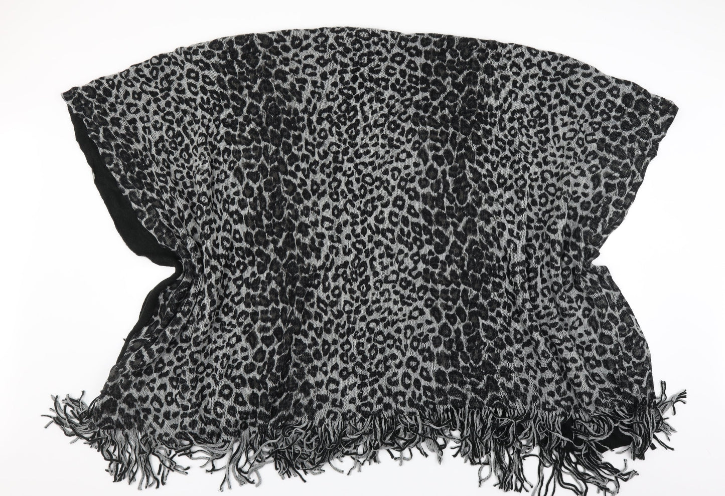 Preworn Womens Black Animal Print  Cape Jumper One Size  - fringe detail