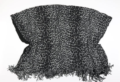 Preworn Womens Black Animal Print  Cape Jumper One Size  - fringe detail