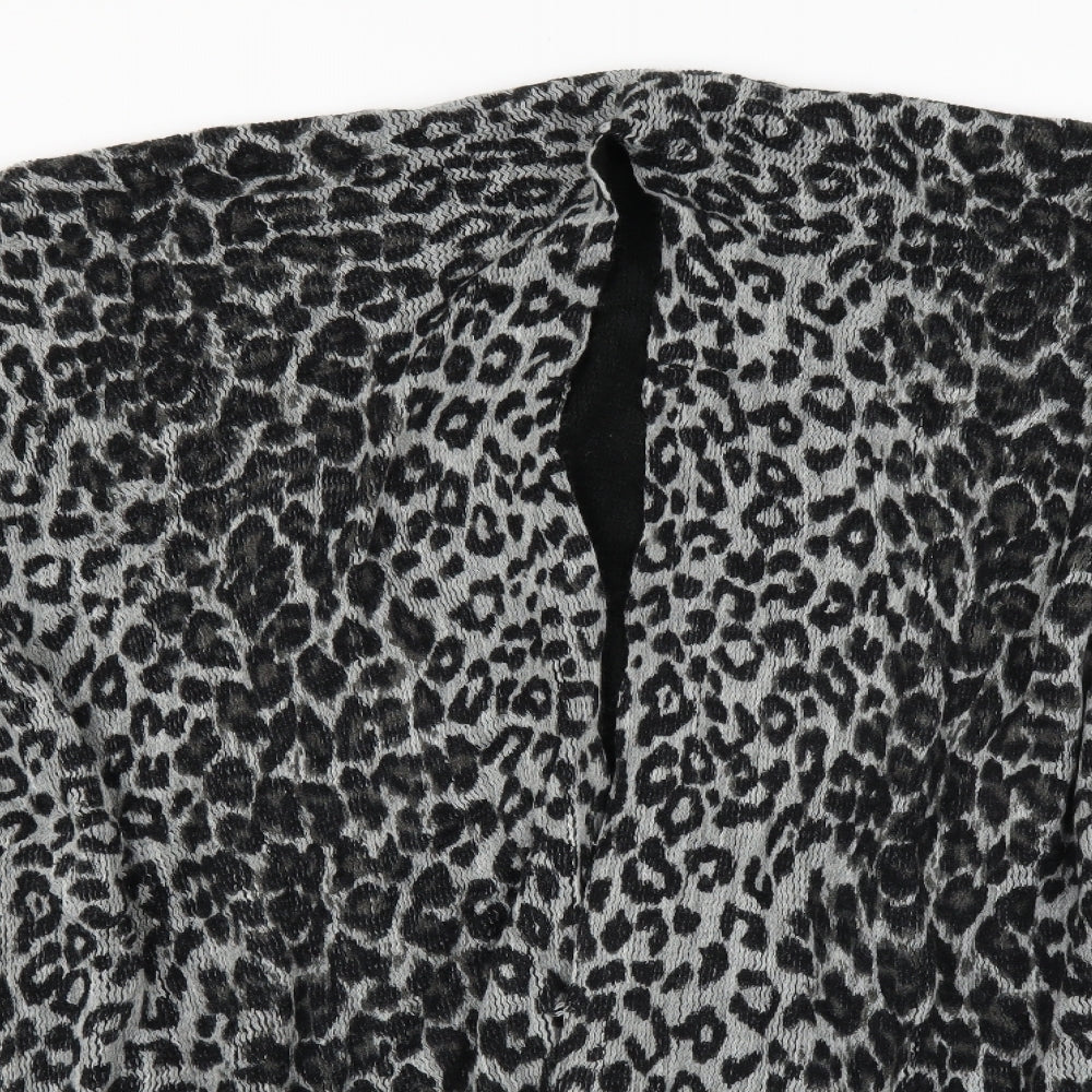 Preworn Womens Black Animal Print  Cape Jumper One Size  - fringe detail