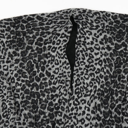 Preworn Womens Black Animal Print  Cape Jumper One Size  - fringe detail