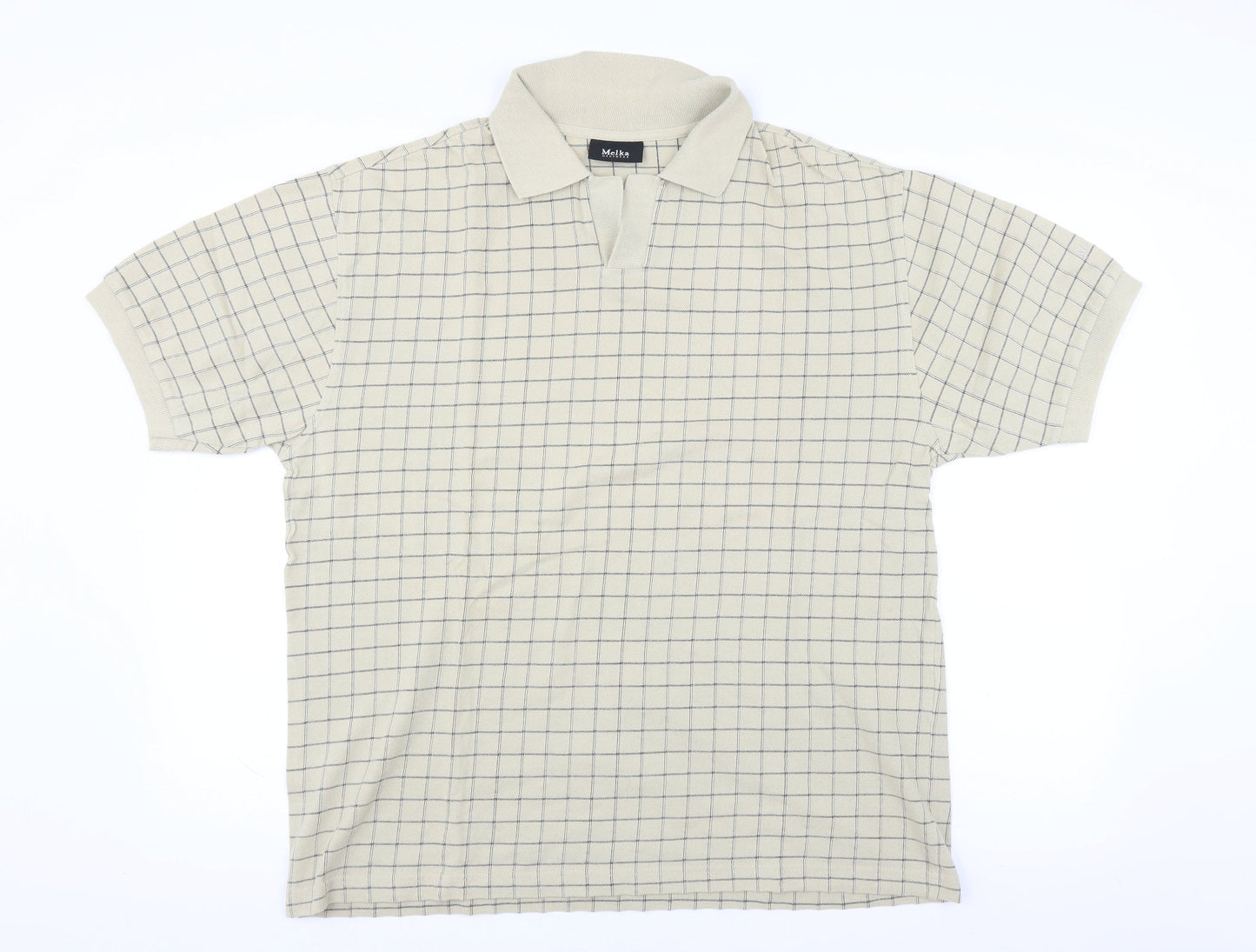 melka  Mens Beige Check   Polo Size XL