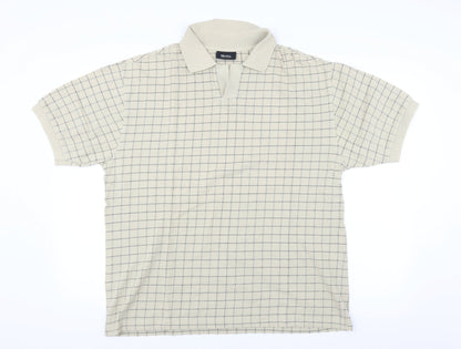 melka  Mens Beige Check   Polo Size XL