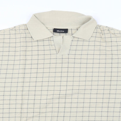 melka  Mens Beige Check   Polo Size XL