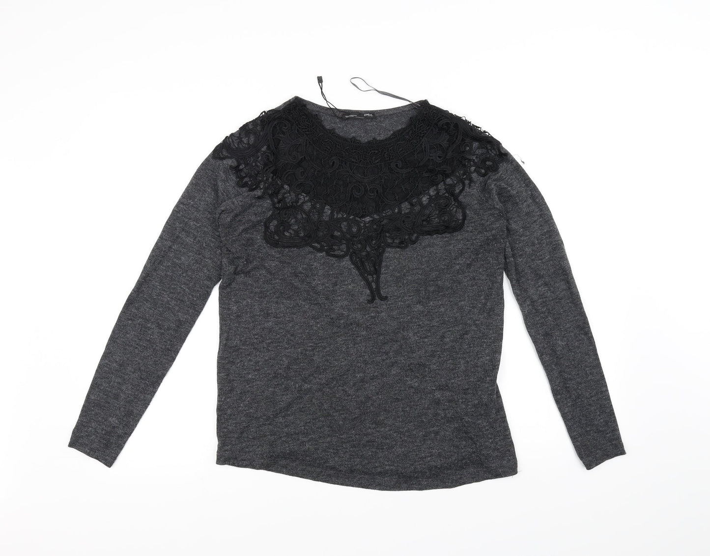 Womens UK Size 8 Zara Grey Basic T-Shirt