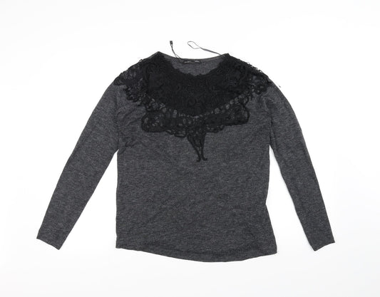 Womens UK Size 8 Zara Grey Basic T-Shirt