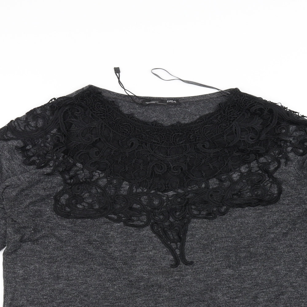 Womens UK Size 8 Zara Grey Basic T-Shirt