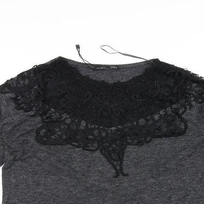 Womens UK Size 8 Zara Grey Basic T-Shirt