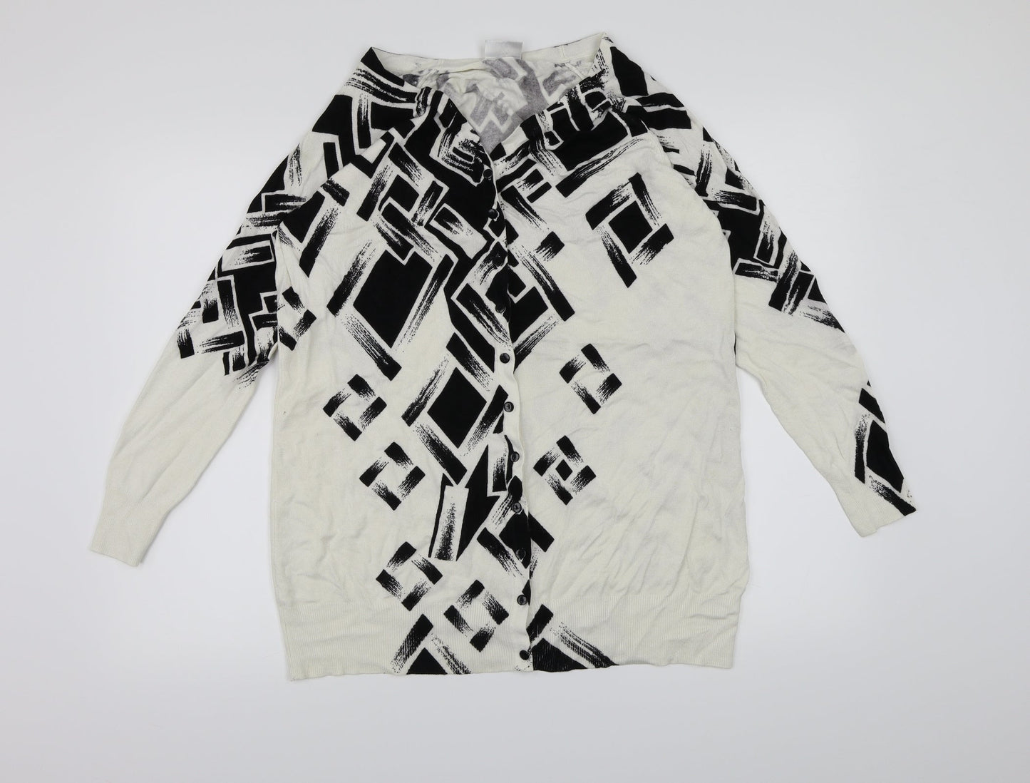 Roman Womens White Geometric Knit Cardigan Jumper Size M
