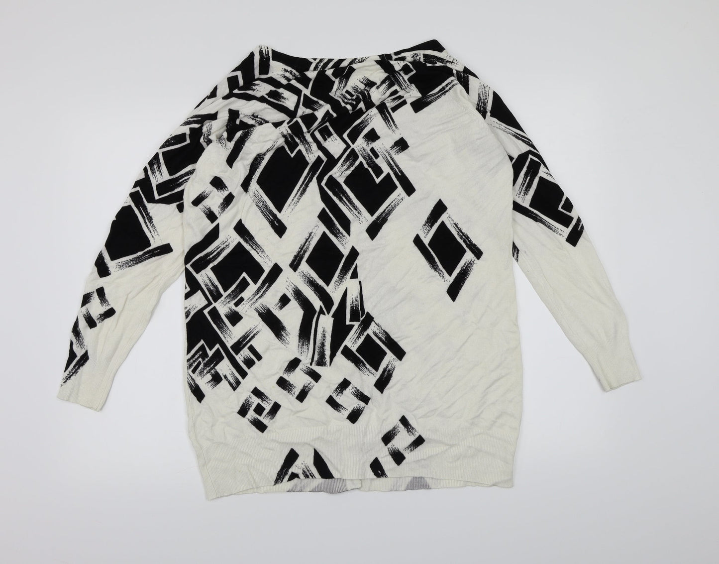 Roman Womens White Geometric Knit Cardigan Jumper Size M
