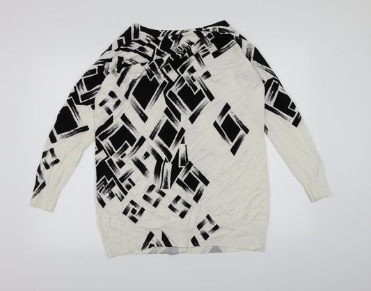 Roman Womens White Geometric Knit Cardigan Jumper Size M