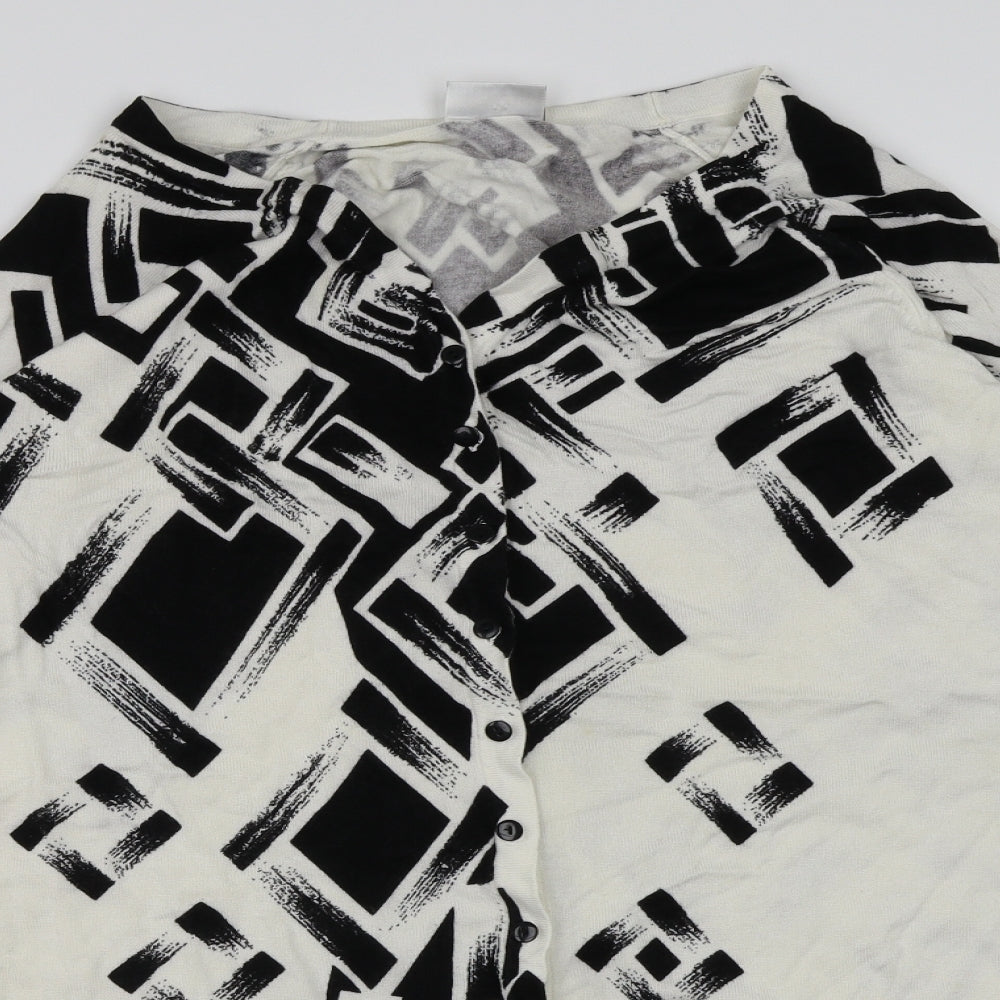 Roman Womens White Geometric Knit Cardigan Jumper Size M