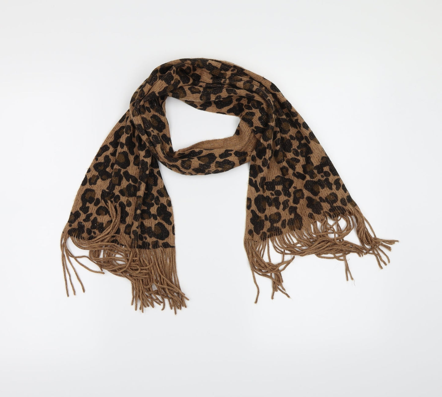 Preworn Womens Brown Animal Print Knit  Scarf