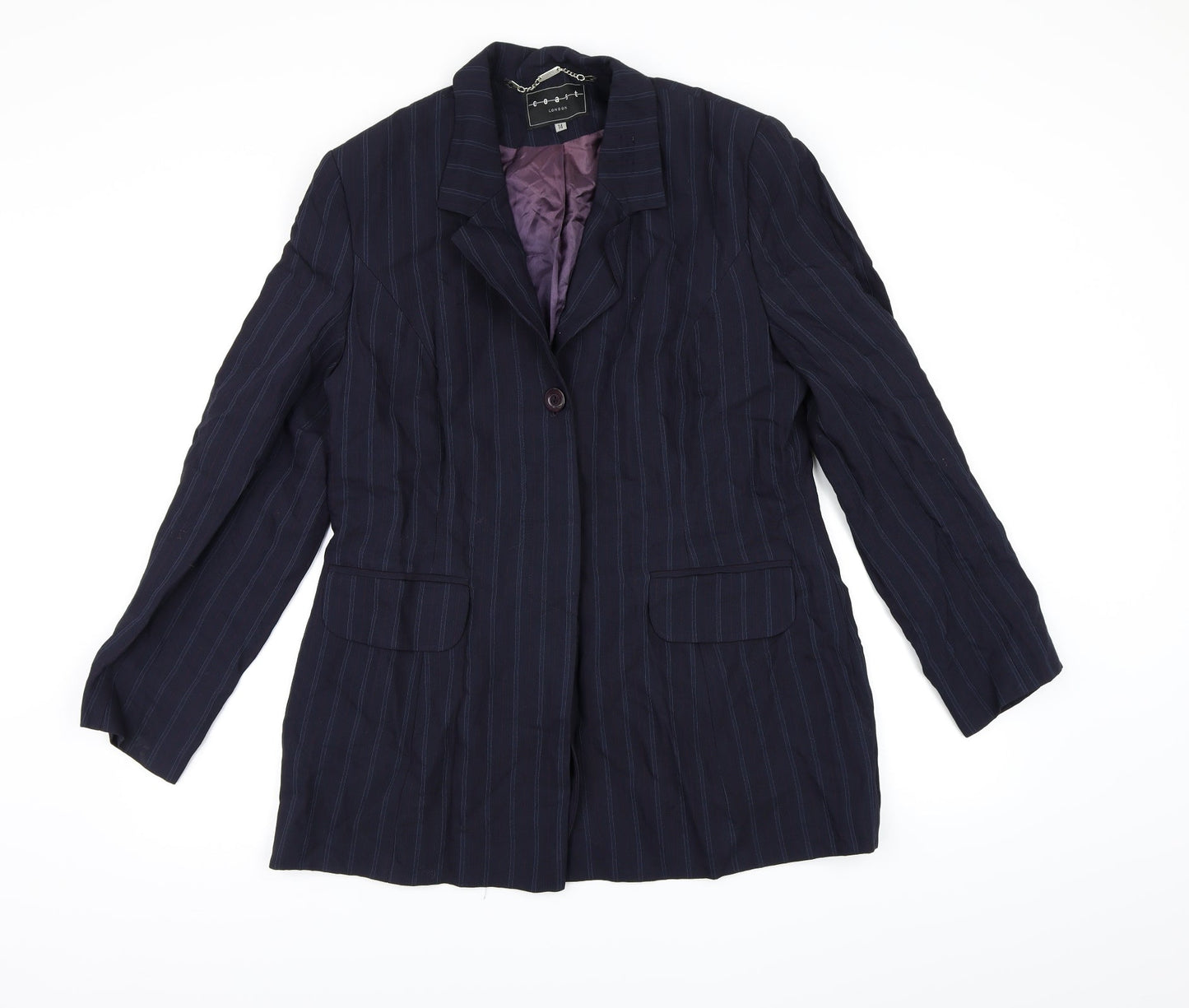 Coast Womens Blue Striped Rayon Jacket Blazer Size 14