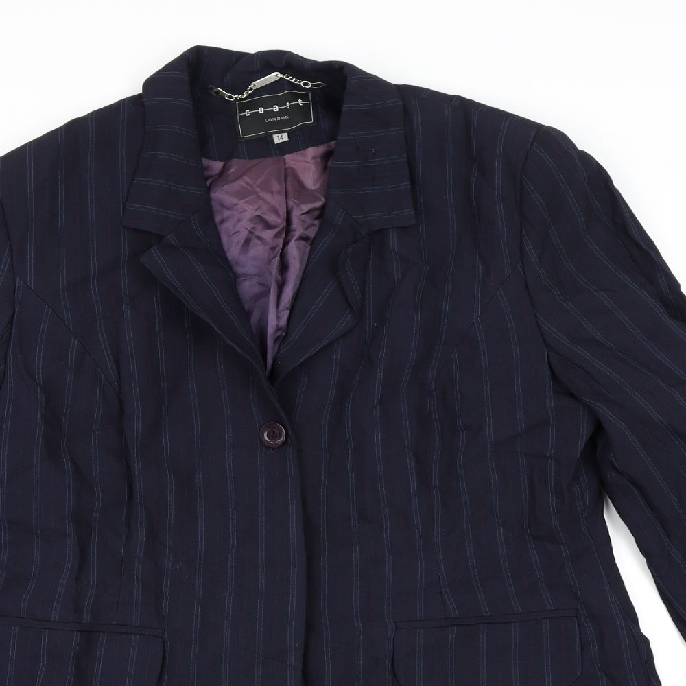 Coast Womens Blue Striped Rayon Jacket Blazer Size 14
