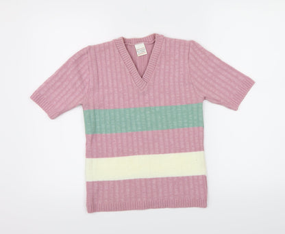 Preworn Womens Pink Striped Knit Pullover Jumper Size 14