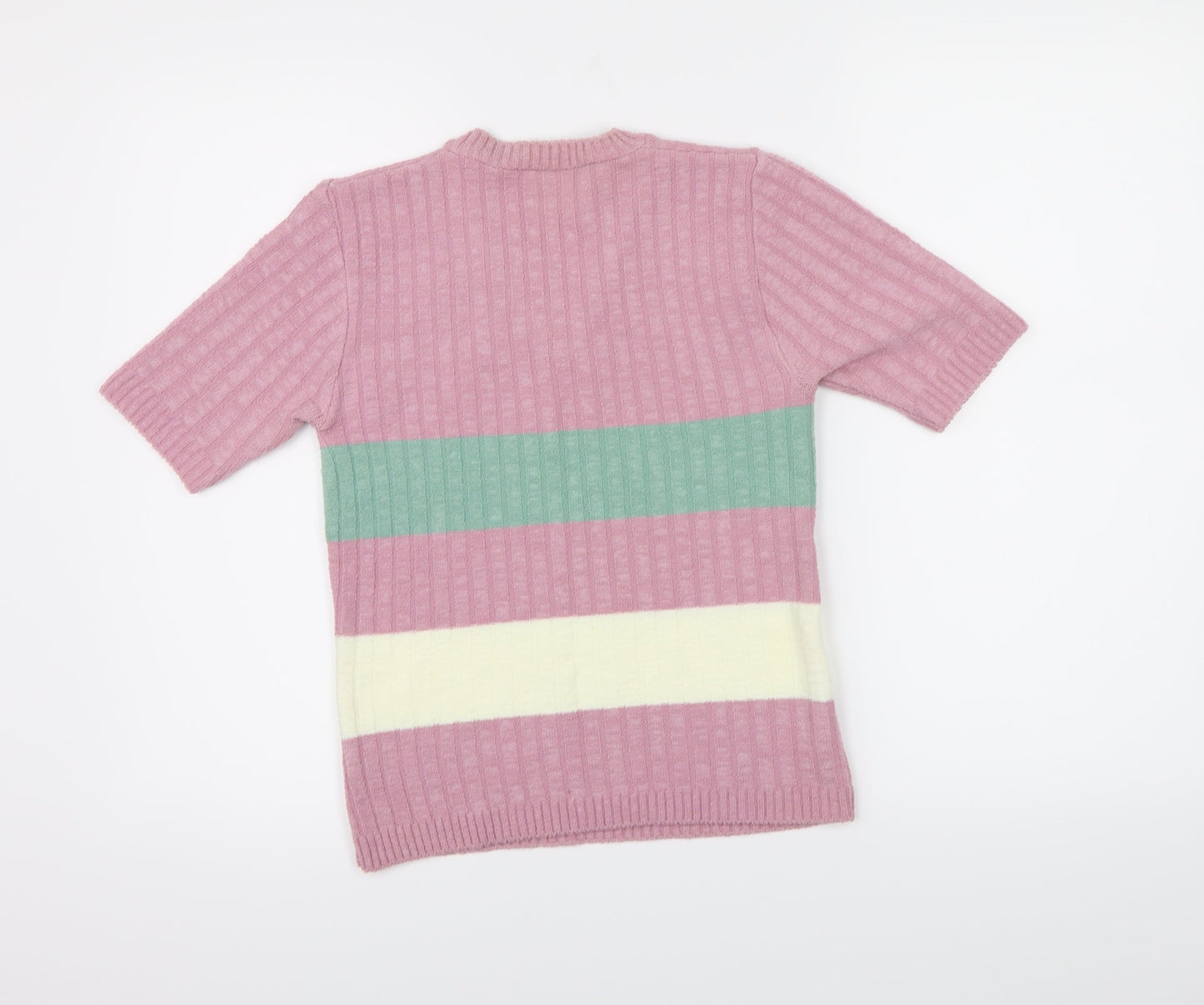 Preworn Womens Pink Striped Knit Pullover Jumper Size 14