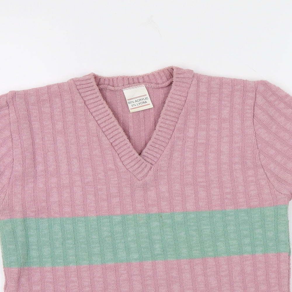 Preworn Womens Pink Striped Knit Pullover Jumper Size 14