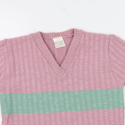 Preworn Womens Pink Striped Knit Pullover Jumper Size 14