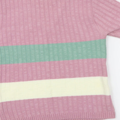 Preworn Womens Pink Striped Knit Pullover Jumper Size 14