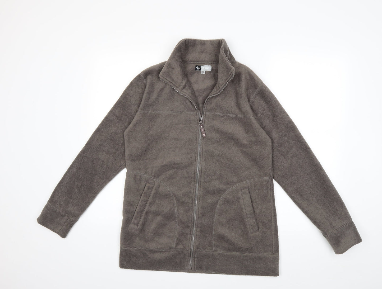 Active Womens Grey Striped Fleece Jacket Coat Size 8