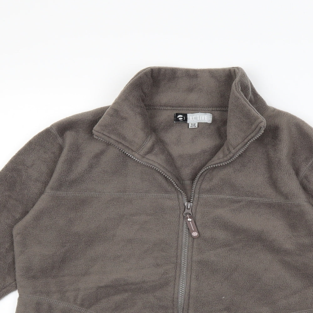 Active Womens Grey Striped Fleece Jacket Coat Size 8