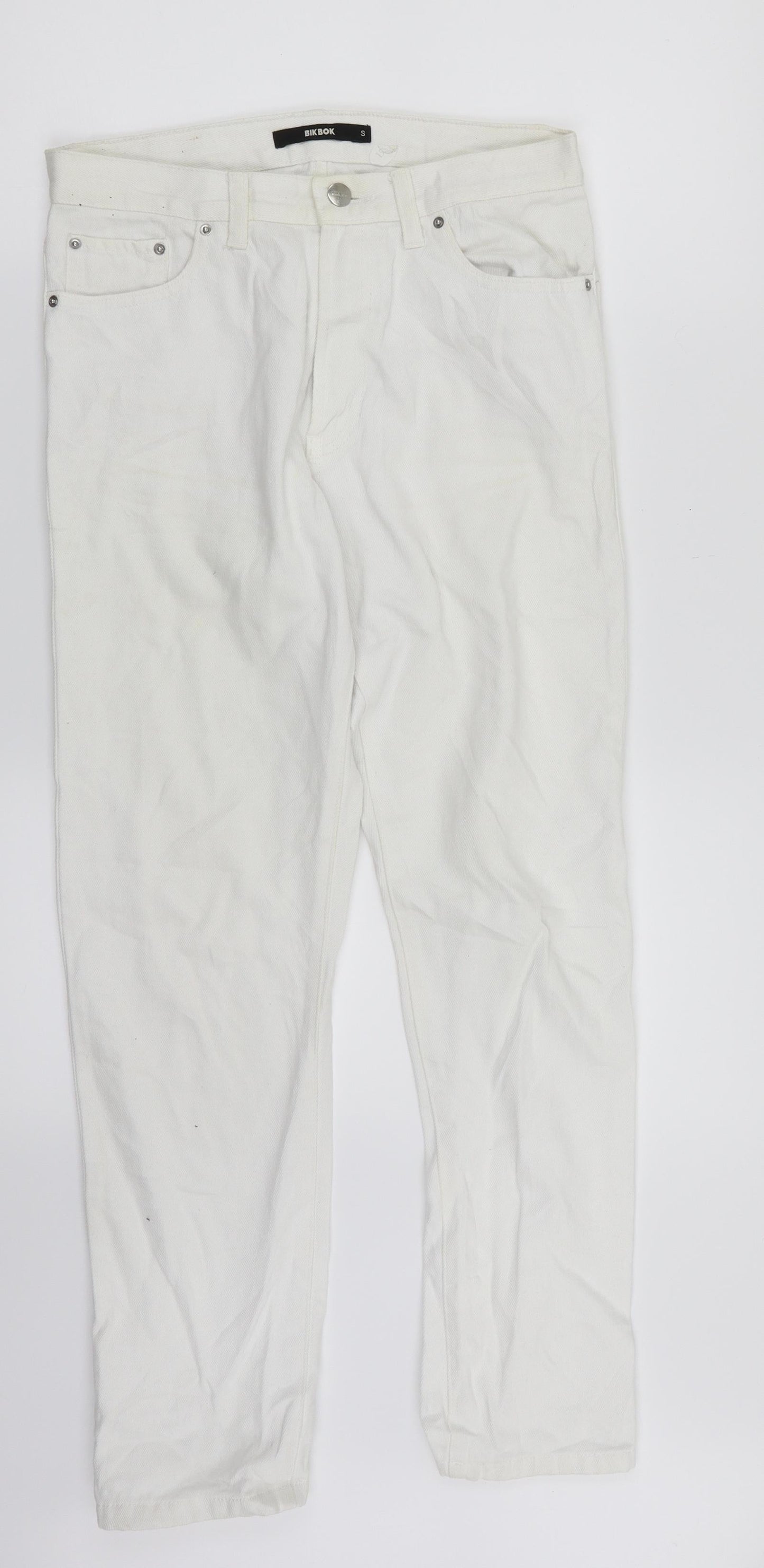 Womens UK Size S Bik Bok Regular Fit Straight White Jeans