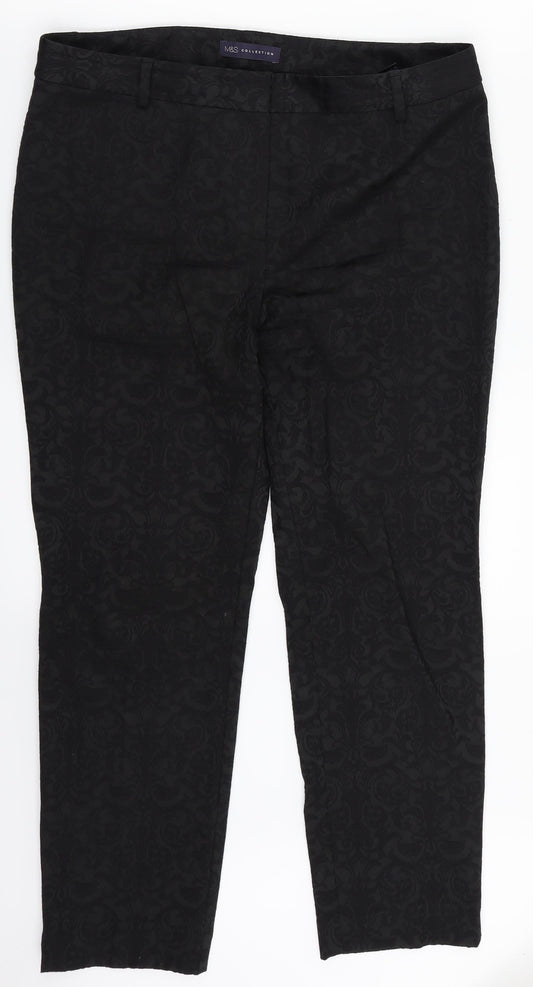 M&S Womens Black Floral  Dress Pants Trousers Size 14 L26 in