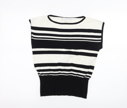 Eisenegger Womens Black Striped Knit Basic T-Shirt Size L