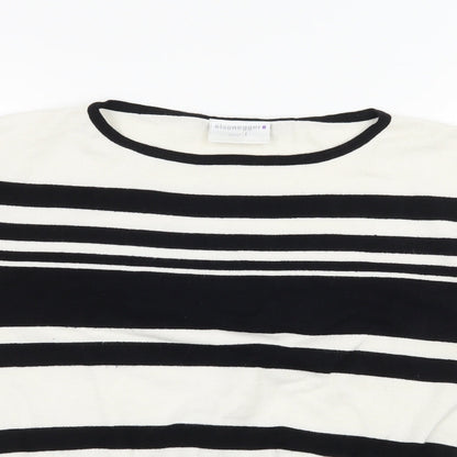 Eisenegger Womens Black Striped Knit Basic T-Shirt Size L