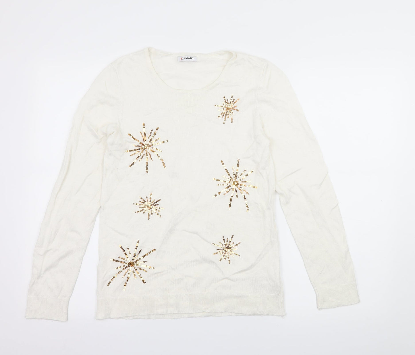 Damart Womens Ivory Geometric Knit Pullover Jumper Size 10  - Snowflakes