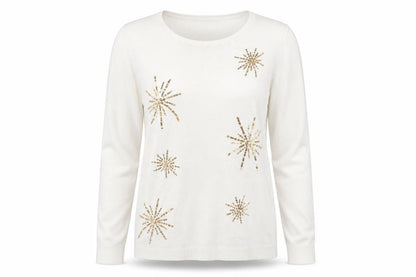 Damart Womens Ivory Geometric Knit Pullover Jumper Size 10  - Snowflakes
