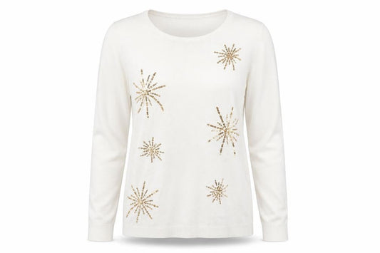 Damart Womens Ivory Geometric Knit Pullover Jumper Size 10  - Snowflakes