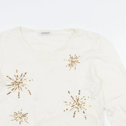 Damart Womens Ivory Geometric Knit Pullover Jumper Size 10  - Snowflakes