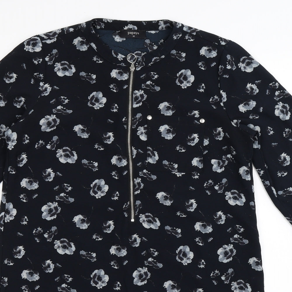 Papaya Womens Blue Floral  Shirt Dress  Size 10