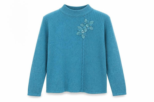 BM Collection Womens Blue Fair Isle  Pullover Jumper Size M