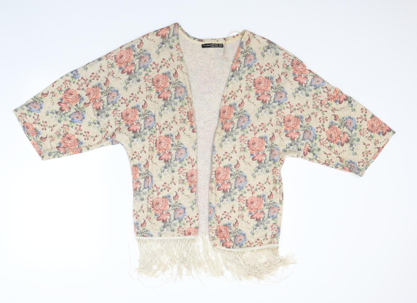 Atmosphere Womens Beige Floral Knit Cardigan Jumper Size 6