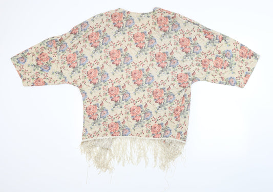 Atmosphere Womens Beige Floral Knit Cardigan Jumper Size 6