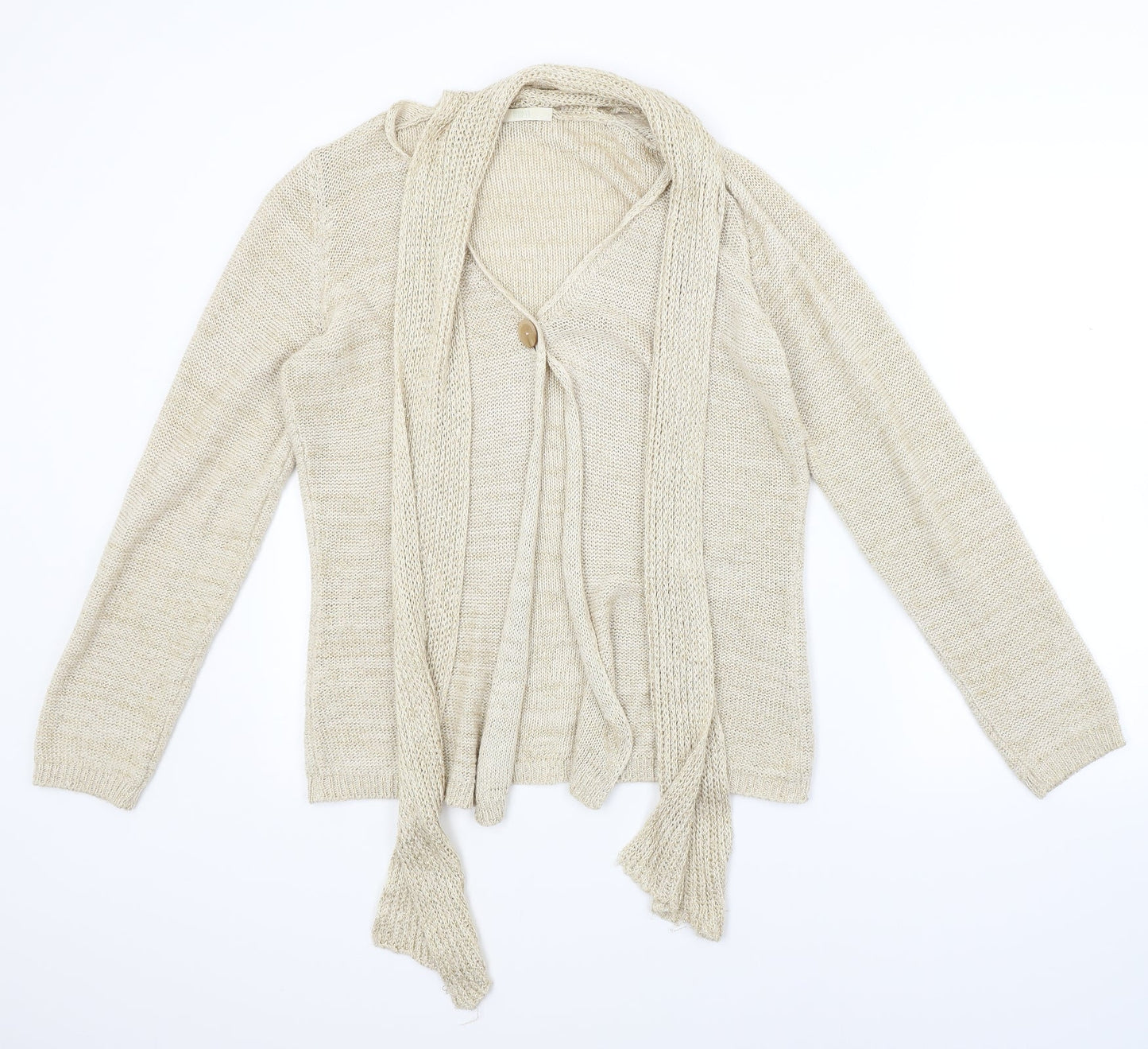 Marks and Spencer Womens Beige  Knit Cardigan Jumper Size 14  - attached scarf