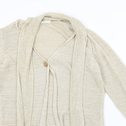 Marks and Spencer Womens Beige  Knit Cardigan Jumper Size 14  - attached scarf