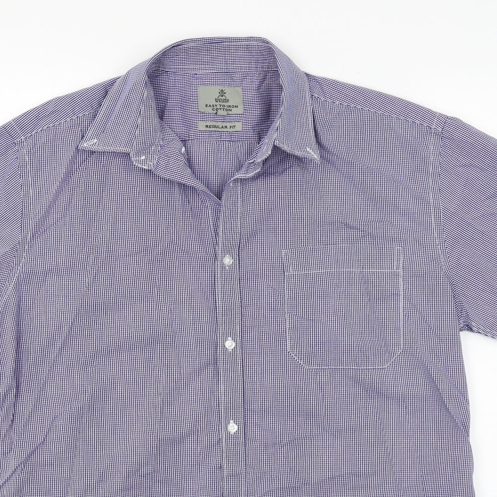 Taylor & Wright Mens Blue Check   Button-Up Size 15.5  - Gingham