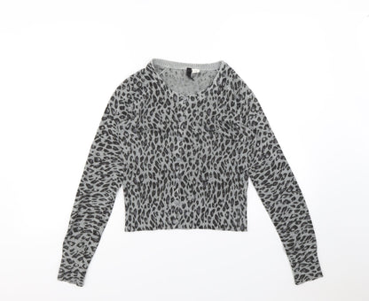 Divided Womens Grey Animal Print  Cardigan Jumper Size 8