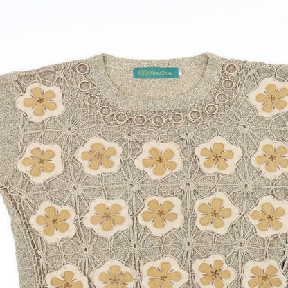 zhaofeng Womens Brown Floral  Pullover Jumper Size S