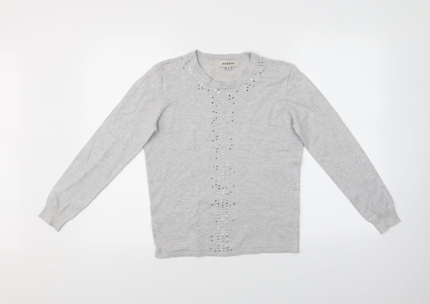 Womens UK Size S BASSINI Grey Basic T-Shirt