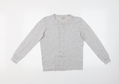 Womens UK Size S BASSINI Grey Basic T-Shirt