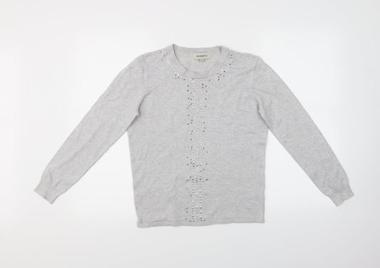 Womens UK Size S BASSINI Grey Basic T-Shirt