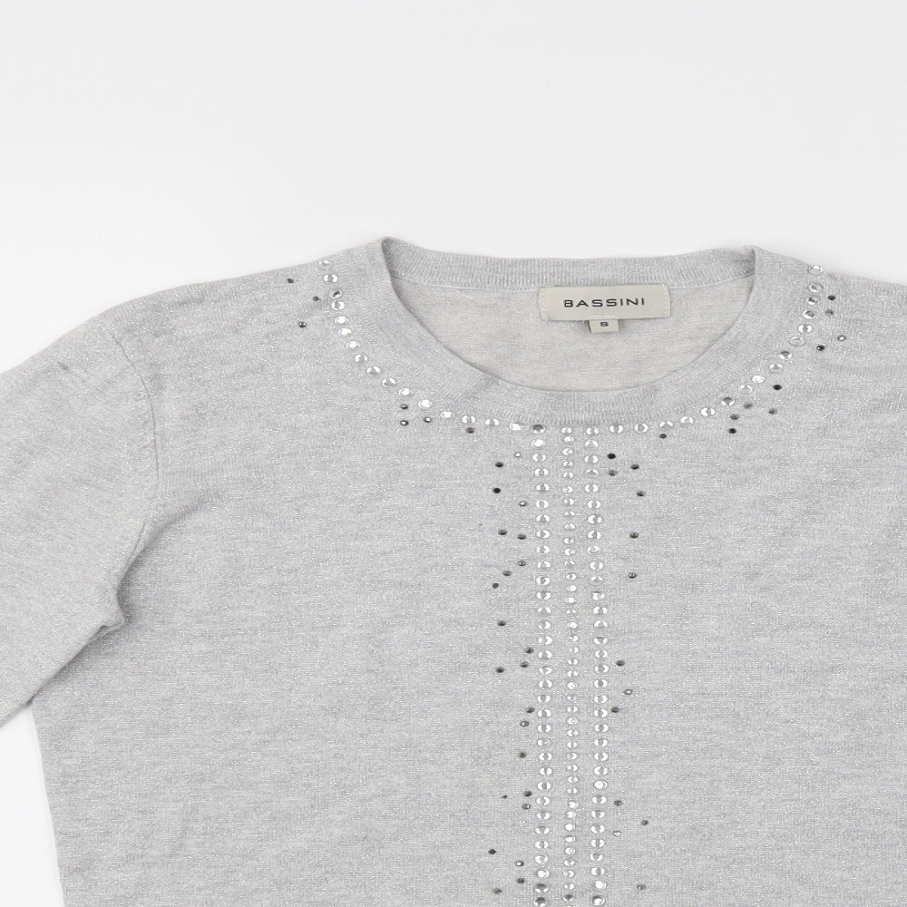 Womens UK Size S BASSINI Grey Basic T-Shirt