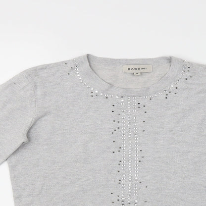 Womens UK Size S BASSINI Grey Basic T-Shirt