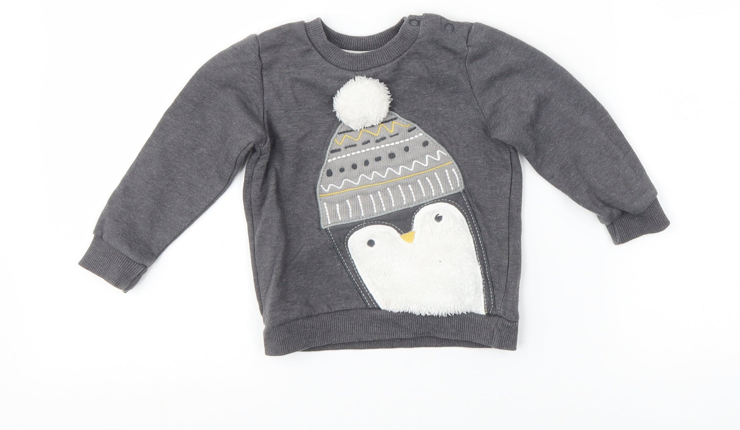 F&F Girls Grey   Pullover Jumper Size 9-12 Months  - penguin
